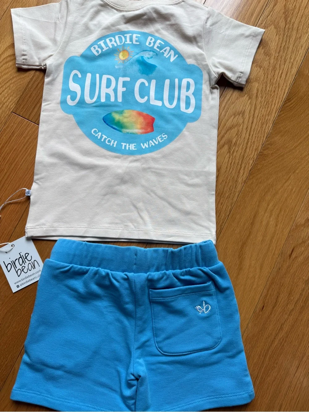 Kids Matching Set - Cream Tee & Blue Shorts